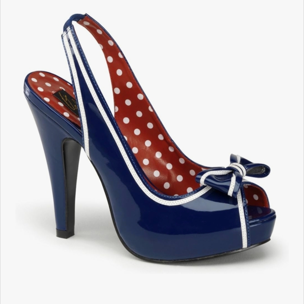 Pinup Couture Blue and White Bow Heels - Picture 6 of 6